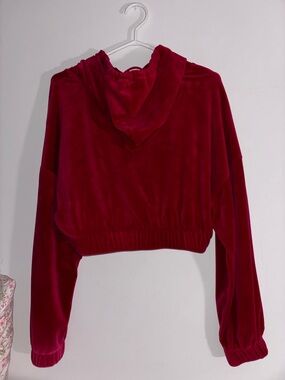 eye candy Velvet Cropped Hoodie in Hot Pink